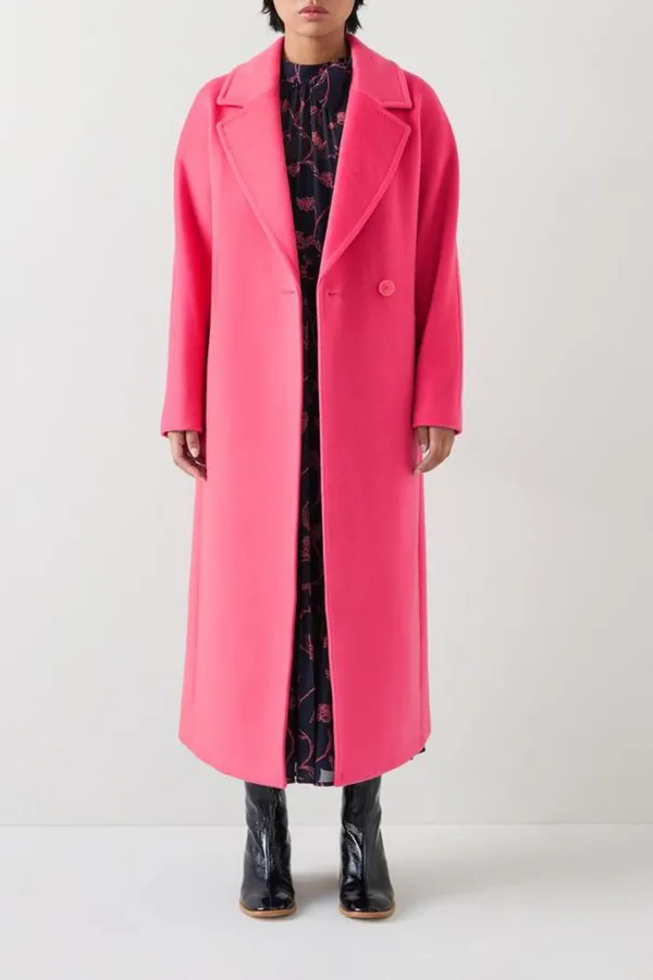 Pink Belted Long Wool Blend Coat