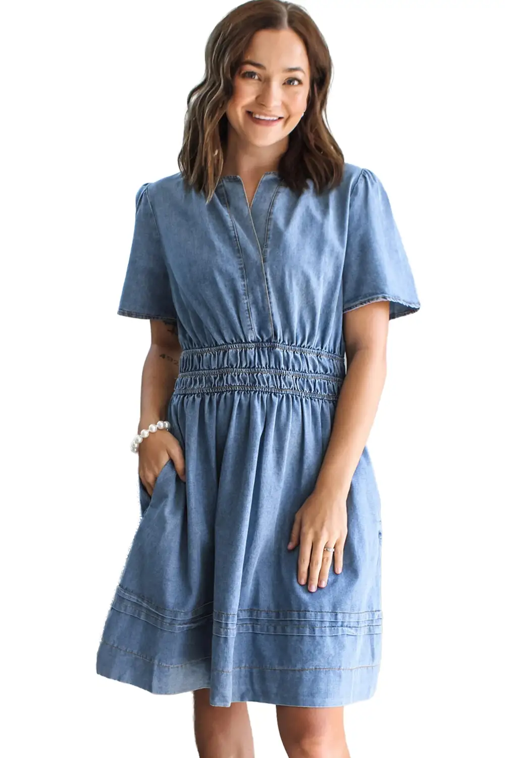 Denim Short Sleeve Mini Dress