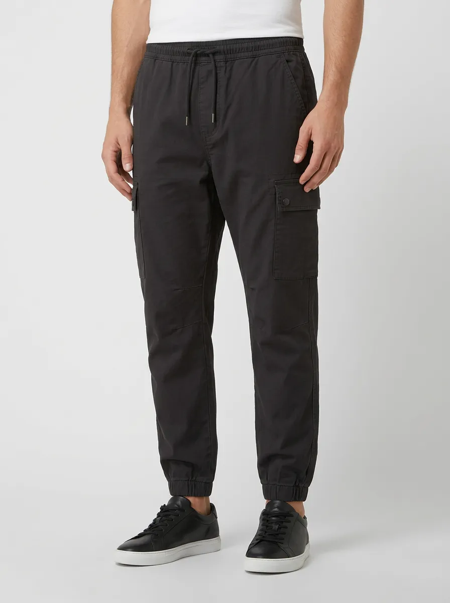 Elastic-Cuff Solid-Style Men's Cargo Pants