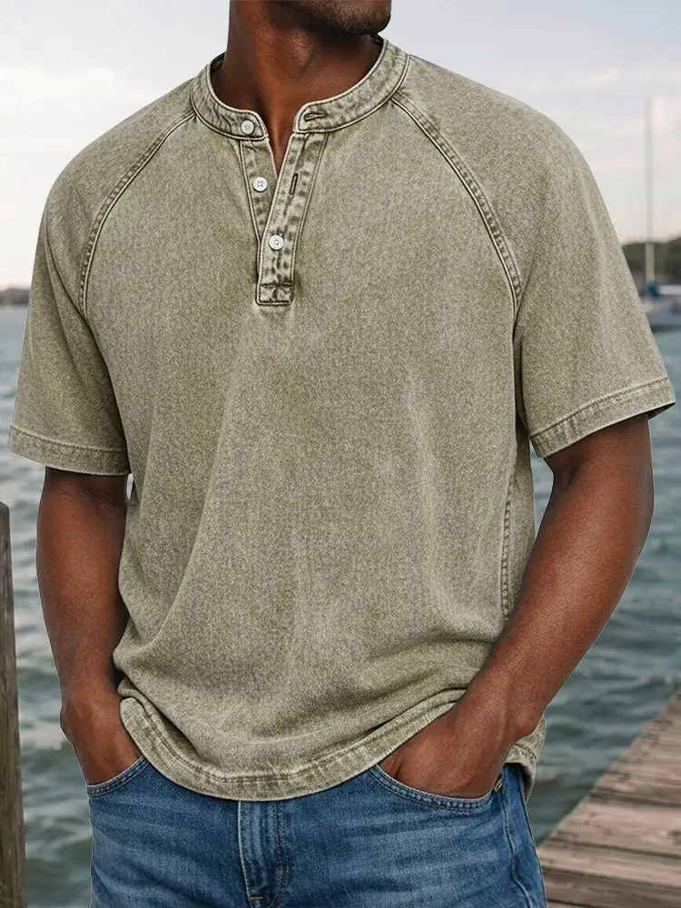 Washed Denim Look Raglan Short Sleeve Tee