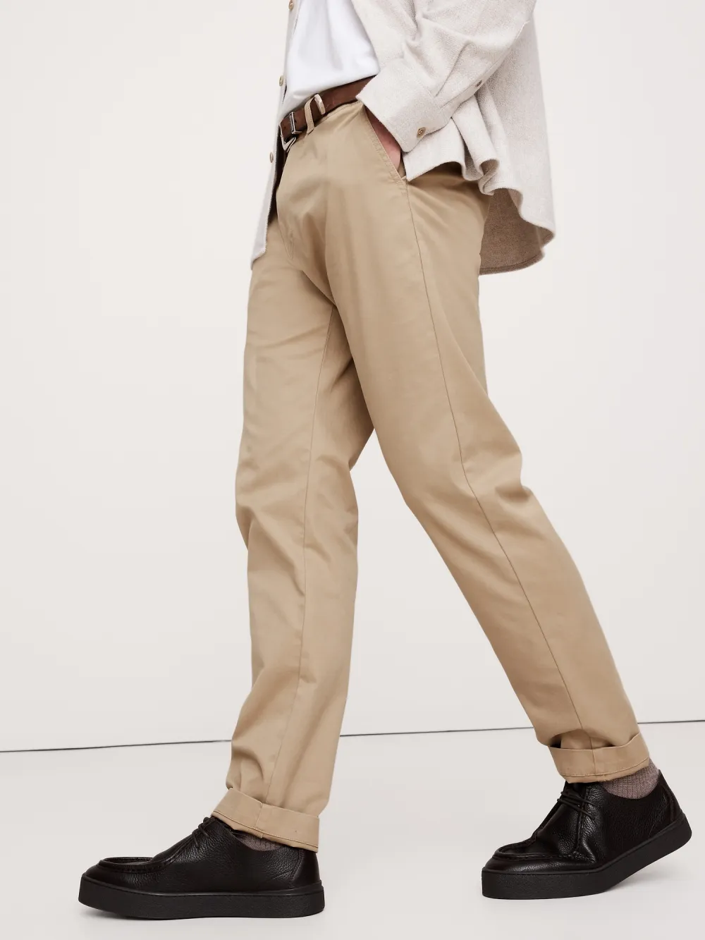 Men's Organic Cotton Khaki Beige Stretch Trousers