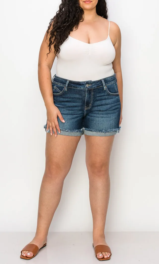 Mid Rise Cuffed Stretch Denim Shorts