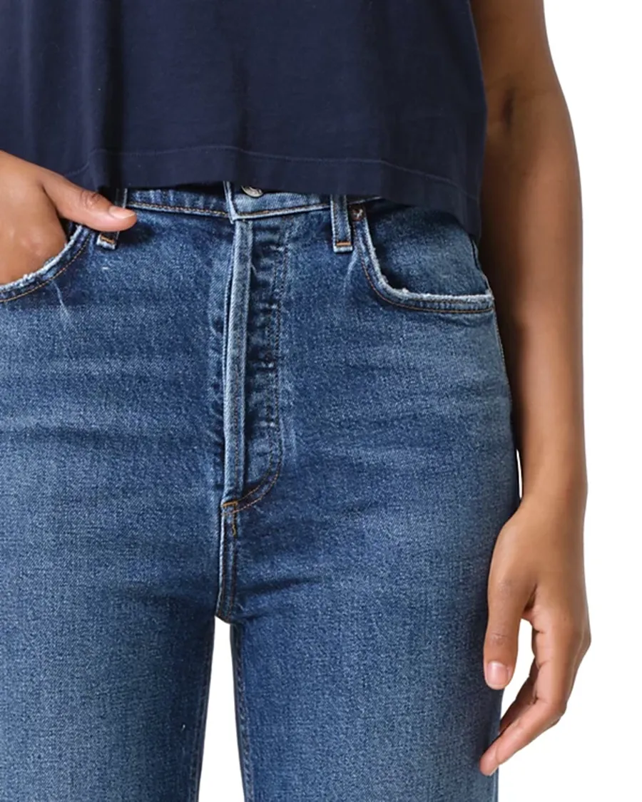 Pinch Waist High Rise Ankle Straight Jeans