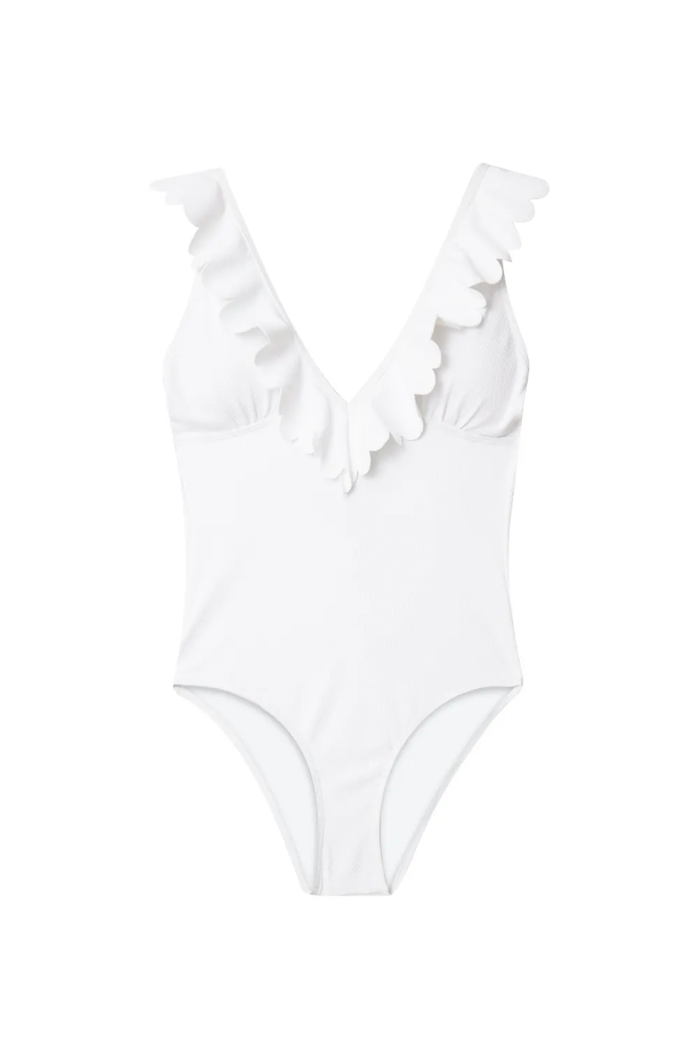 White Sleeveless Swimsuit With Frills