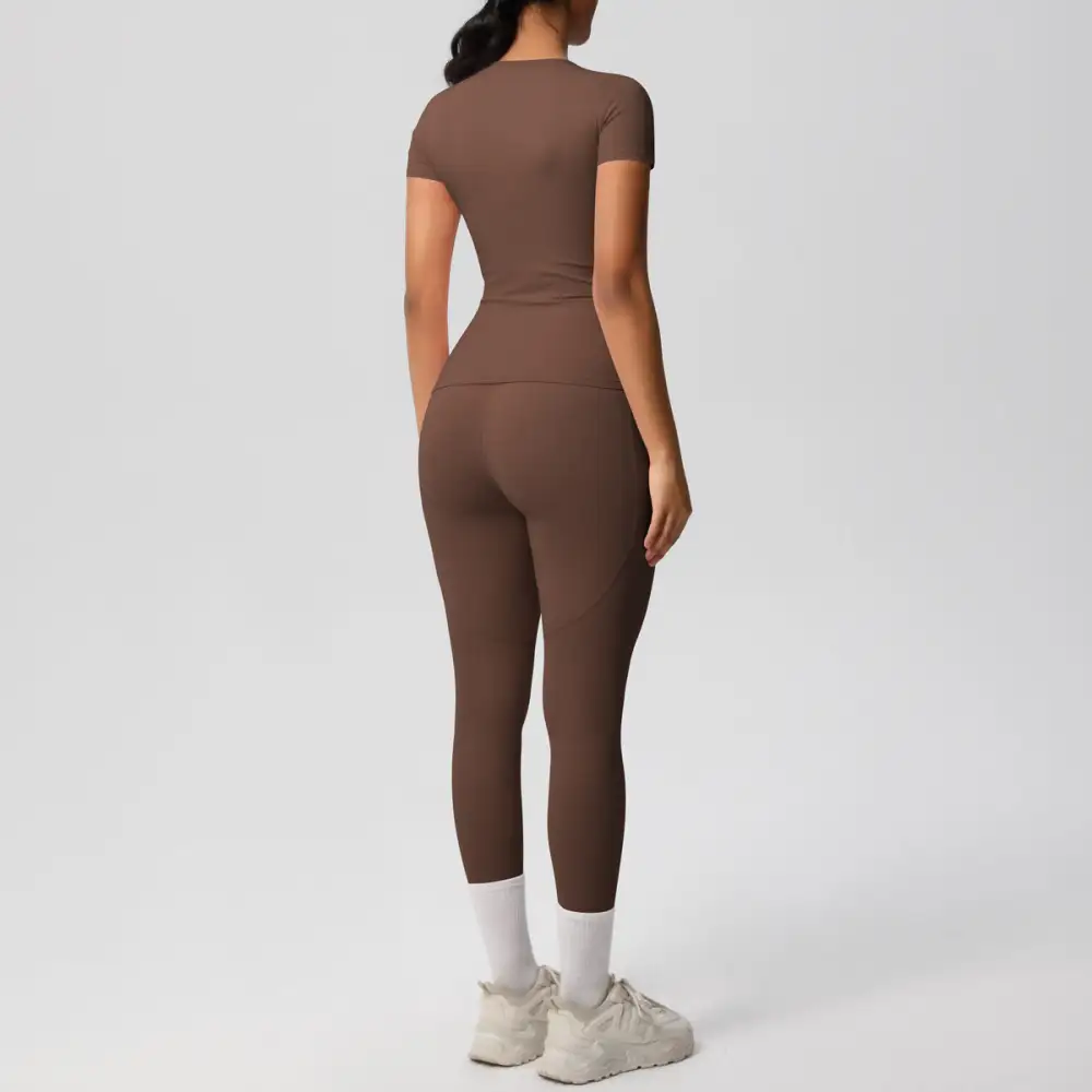Short-Sleeve High-Waist Top, Leggings and Shorts Active Set