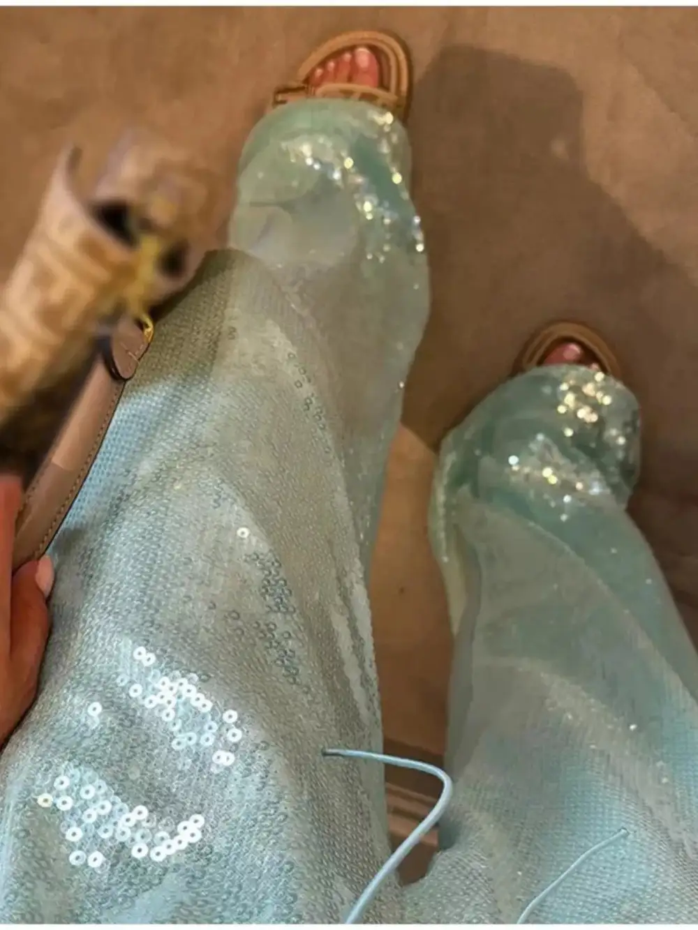 Wide Leg Sequin Drawstring Pocketed Pants
