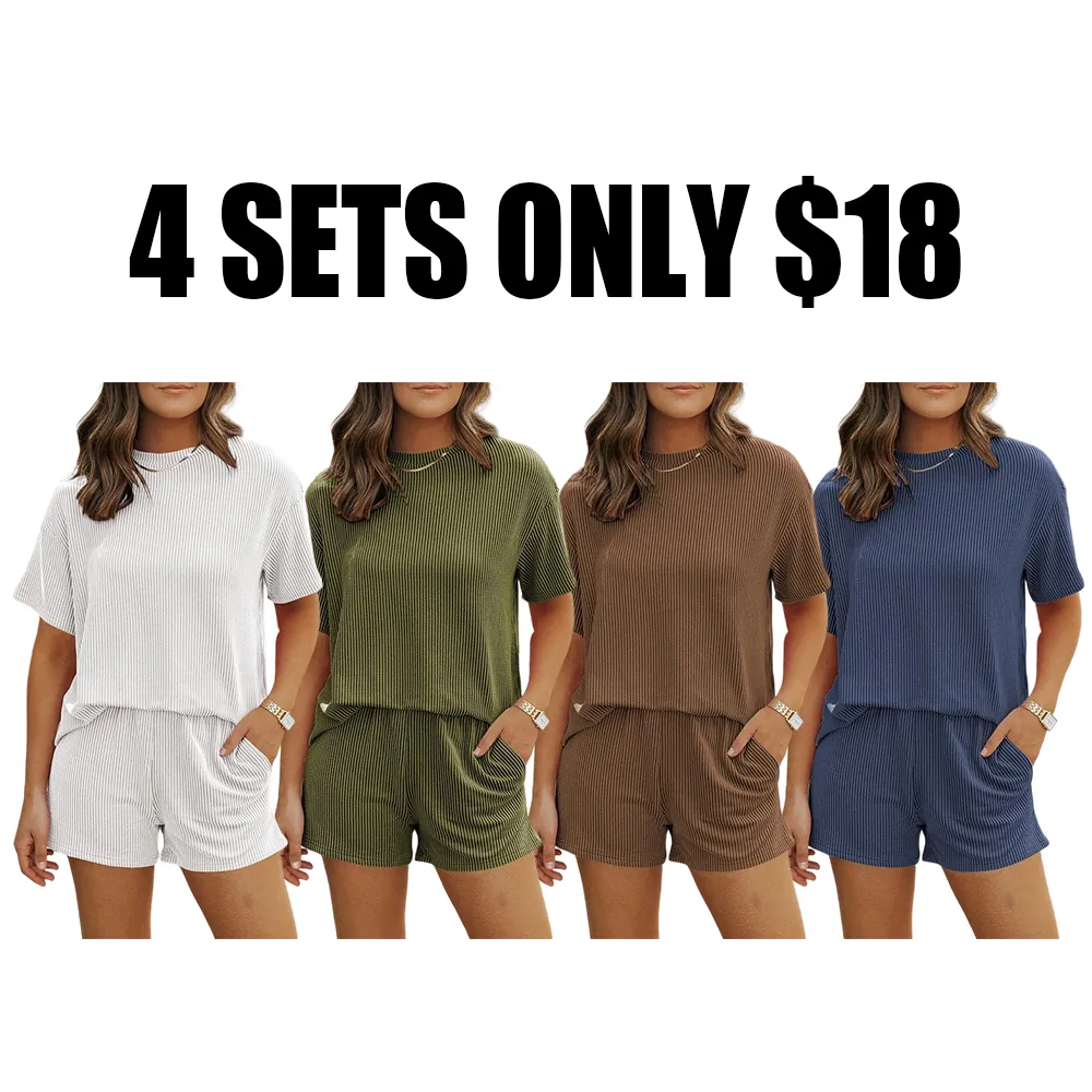 🔥Women's Summer Short-Sleeved Twisted Shirt And Shorts Set-🔥8-Sets- All Colors Included