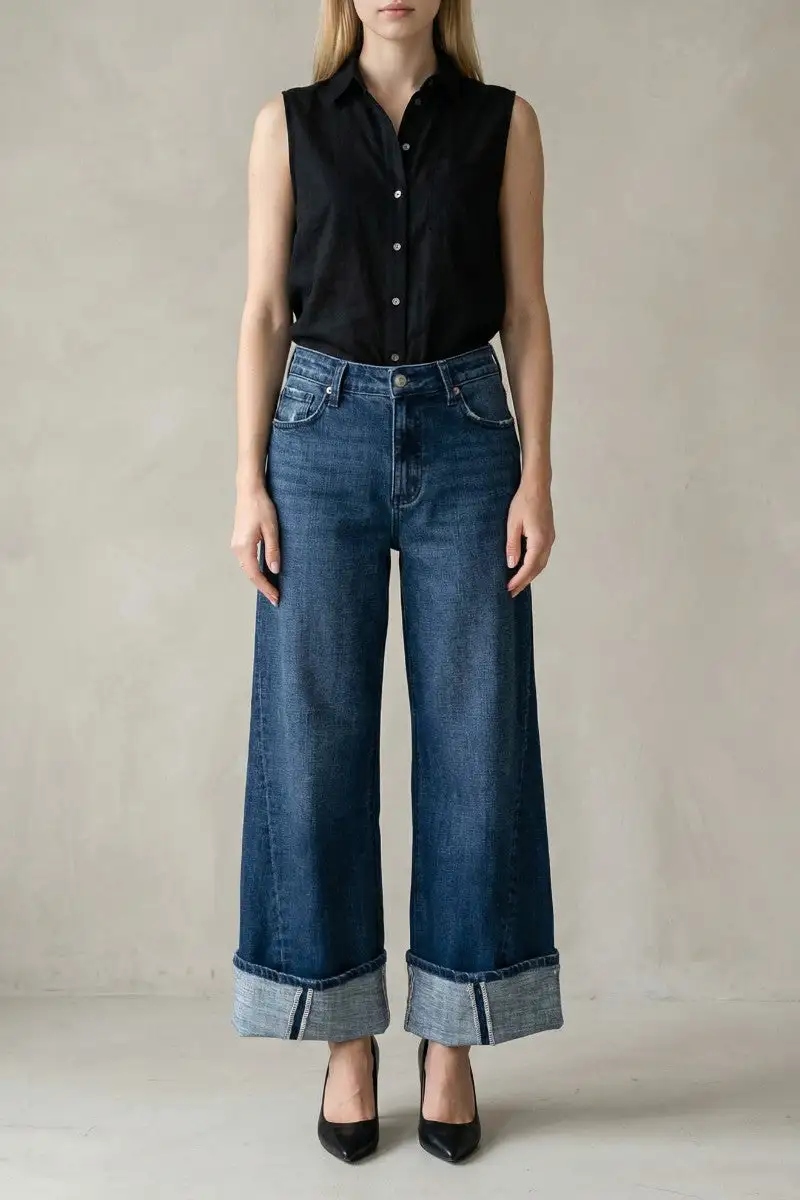 High Rise Wide Leg Straight Leg Denim Jeans