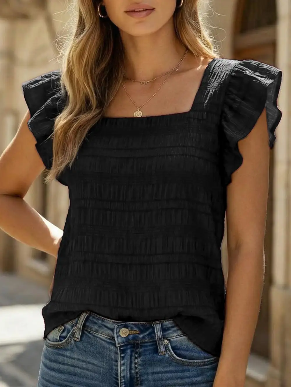 Square Neck Short Sleeves T Shirts Tee