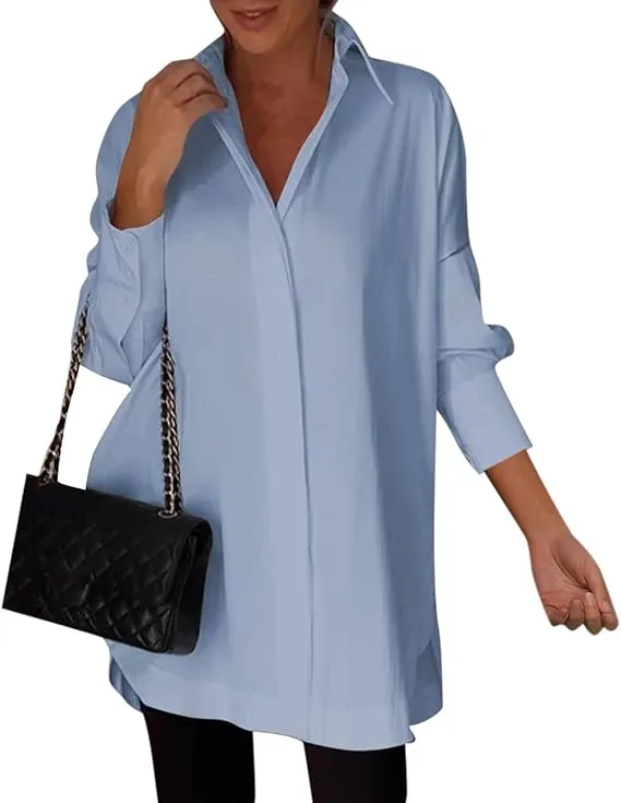 5PACK-Solid Color Irregular Side Long Sleeve Shirt