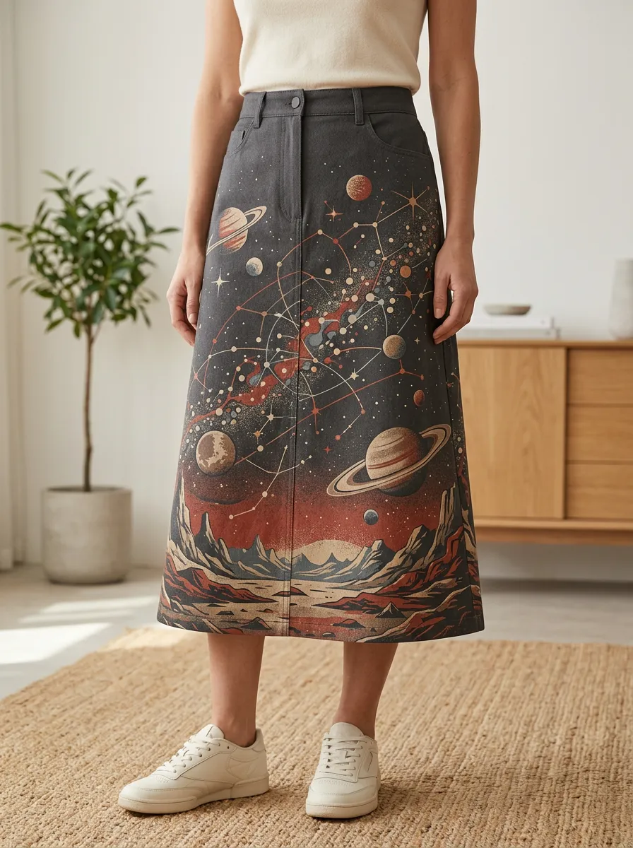 Women's Orbit Celestial Print Midi Skirt