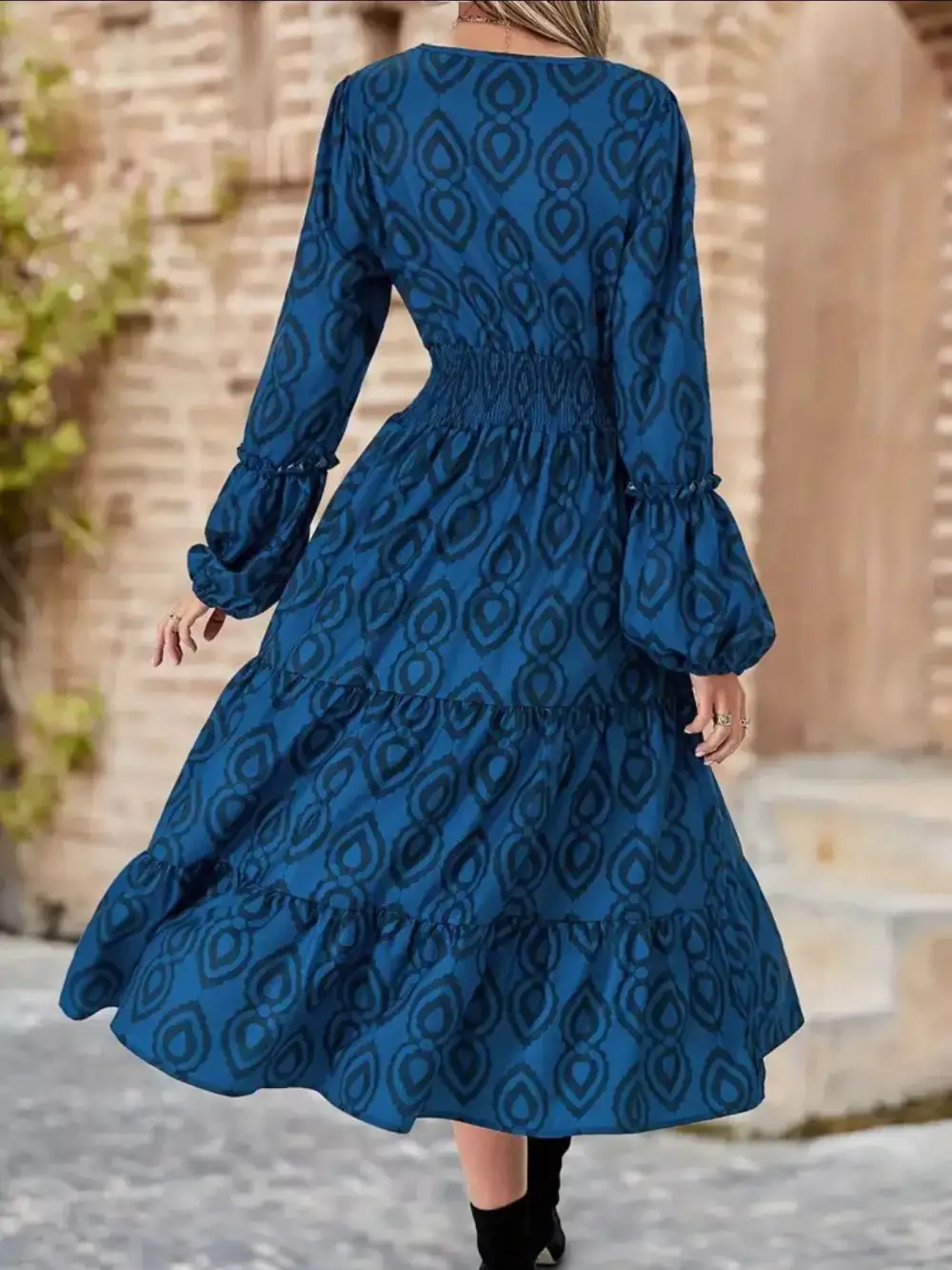 Round Neck Smocked Midi Dress