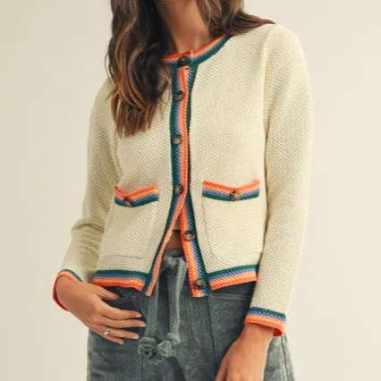 Button Front Striped Cardigan