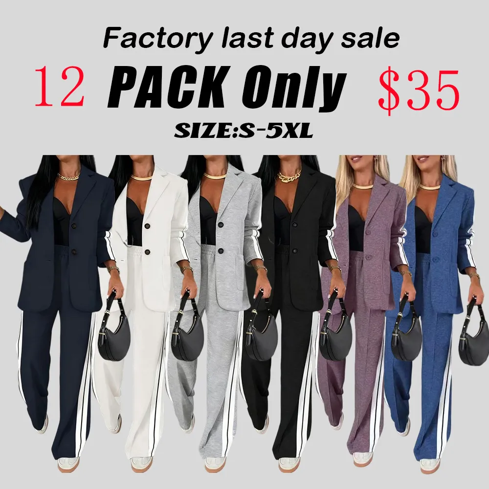 Women's Striped Print Blazer Jacket & Wide Leg Pants Set, Casual Fitted Suit for All Seasons, Stylish Ladies' Clothing Ensemble