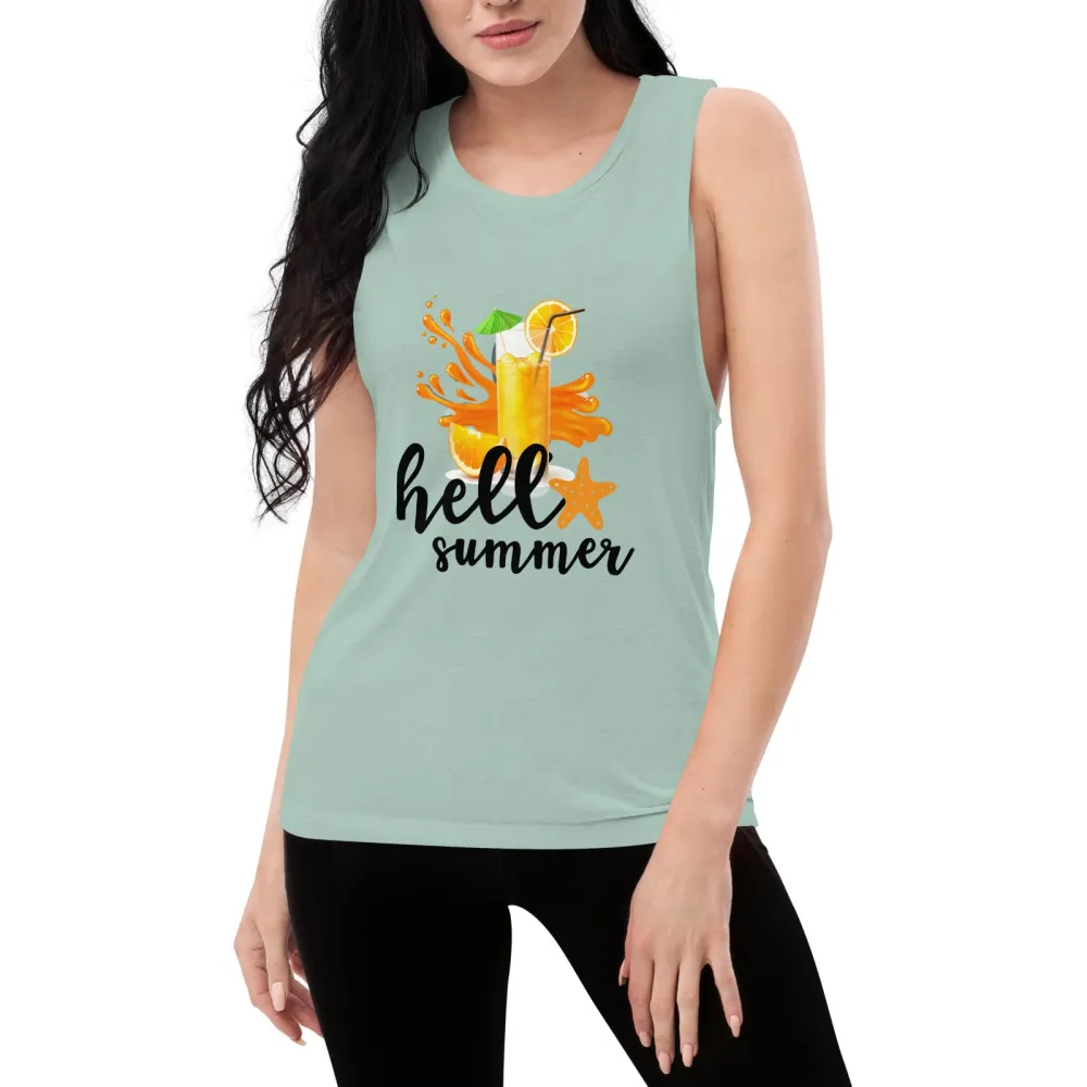 Printed Ladies Muscle Tank Hello Summer Tank Top