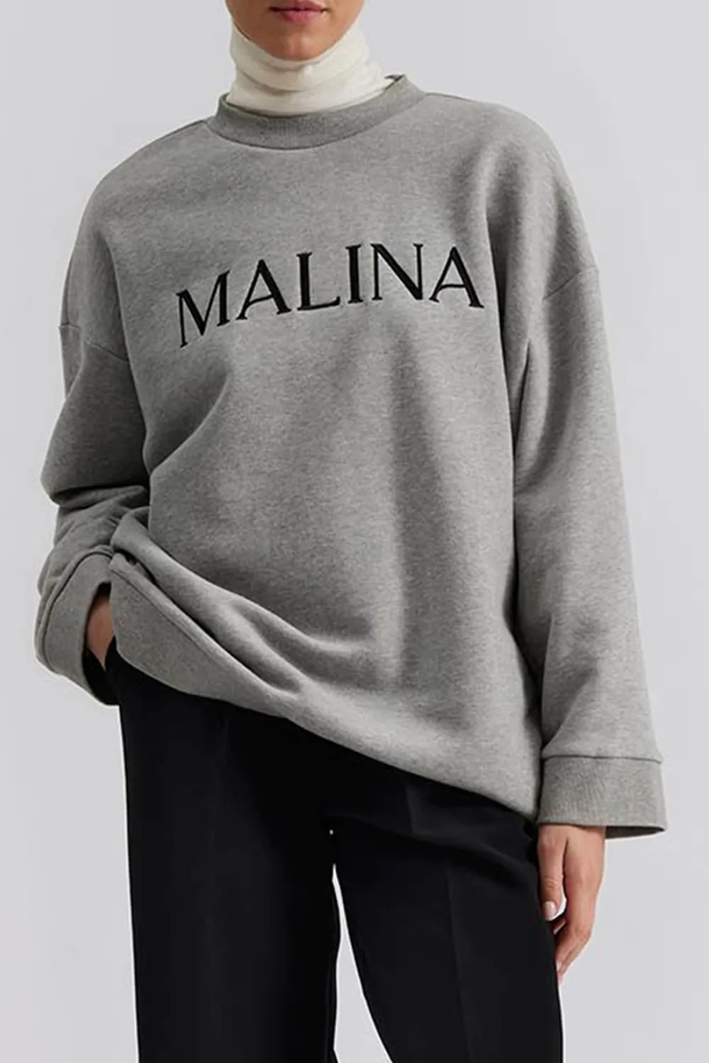 Embroidered College Style Crew Neck Sweater