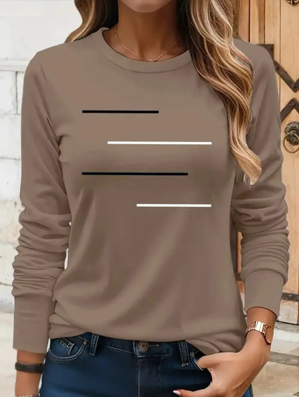 Round Neck Long-Sleeved Printed Tee