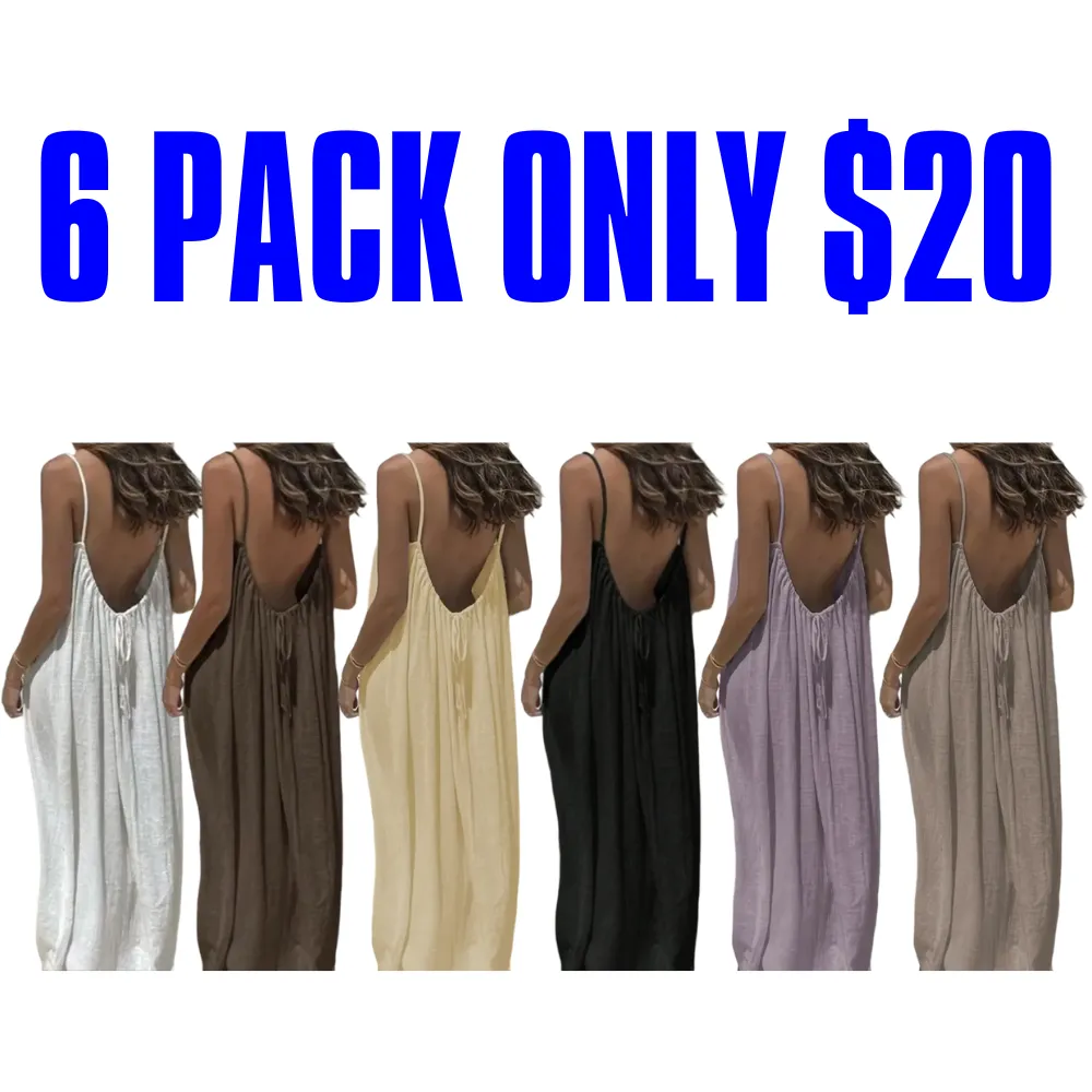 🔥Women's Cotton Linen Backless Loose Dress🔥12-Pack - All Colors Included, Only $30