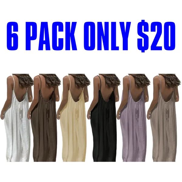 🔥Women's Cotton Linen Backless Loose Dress🔥12-Pack - All Colors Included, Only $30
