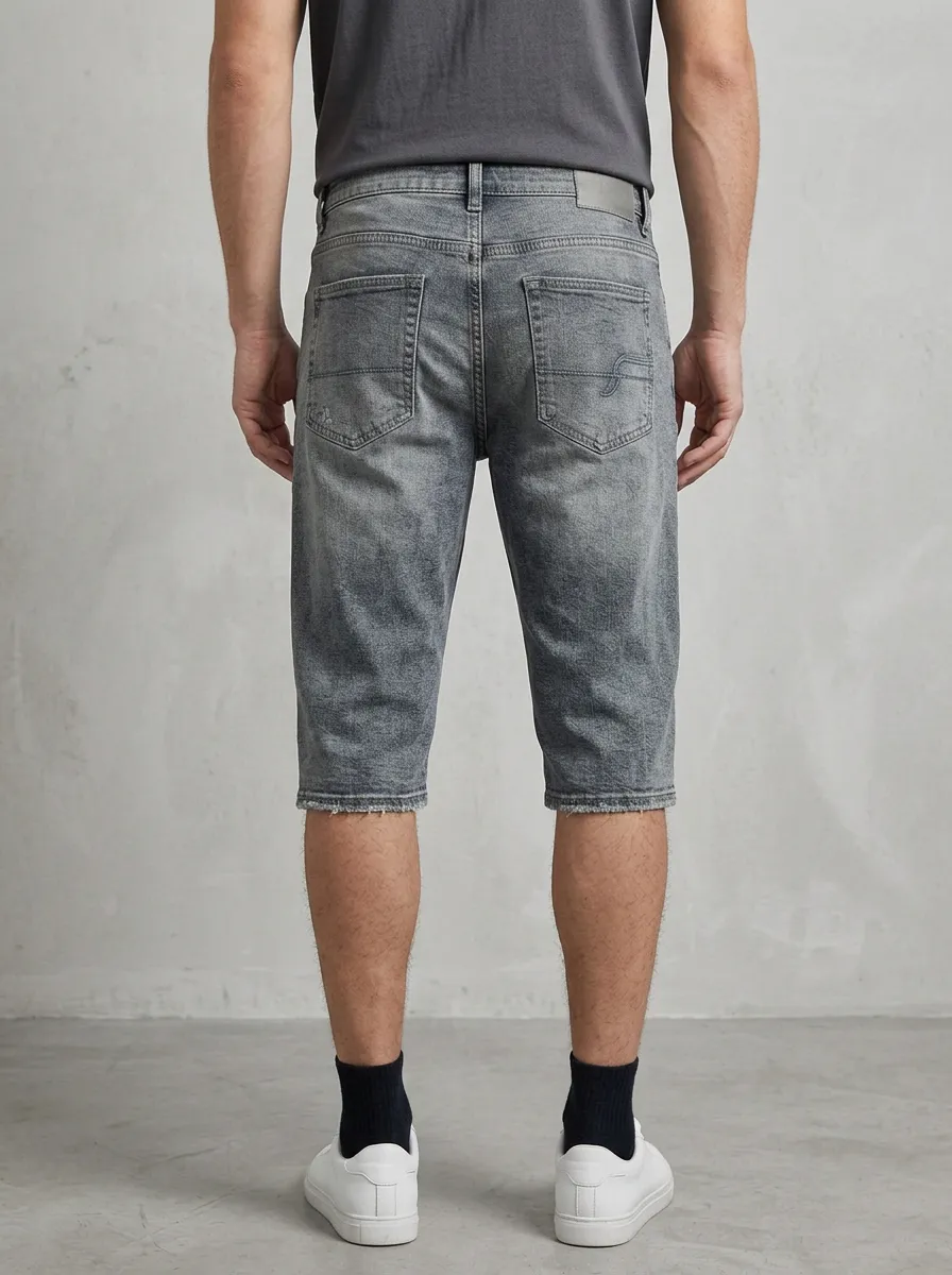 Men's Modern Patchwork Distressed Raw Hem Distressed Denim Shorts