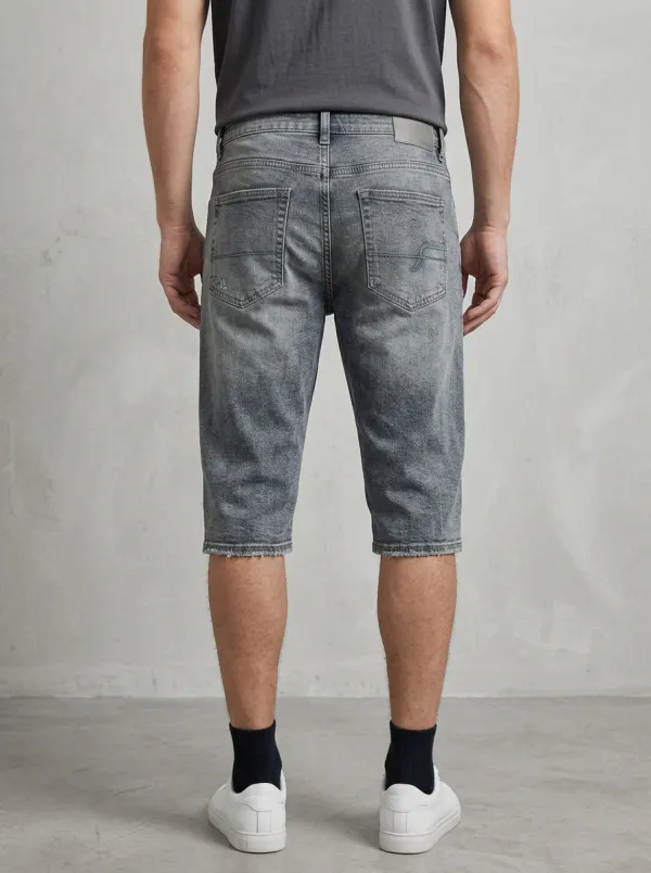 Men's Modern Patchwork Distressed Raw Hem Distressed Denim Shorts