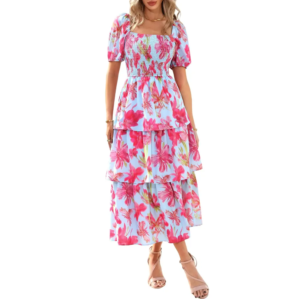 Women's Square Neck Smocked Dress