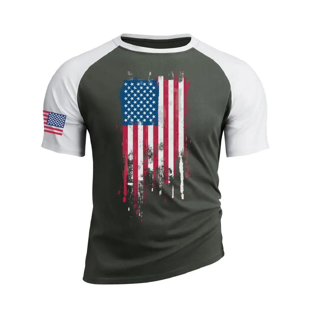 DISTRESSED USA FLAG 100% COTTON RAGLAN GRAPHIC TEE