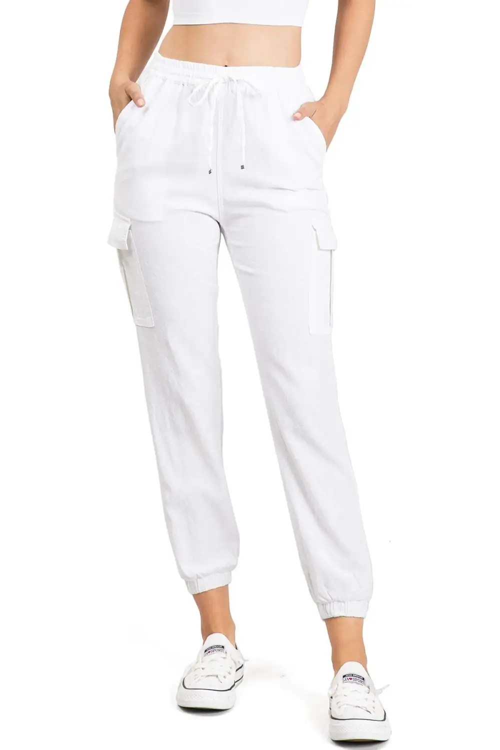 Tan Drawstring Cargo Jogger Pants