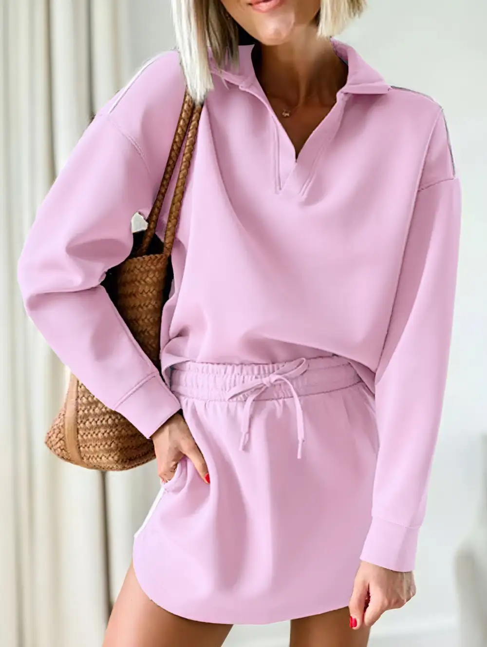Sport Collar Top Skirt Set