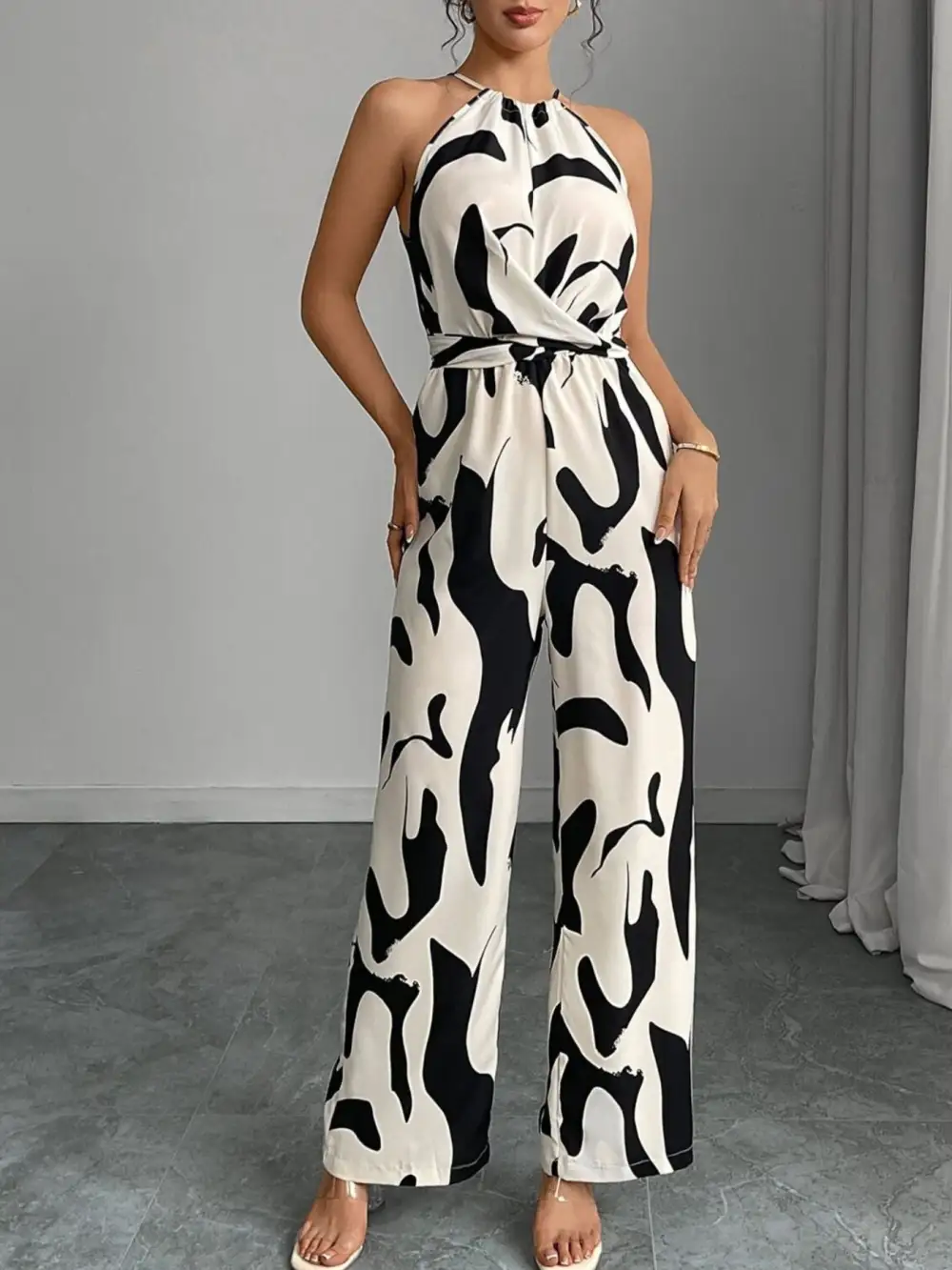 Abstract Print Wide Leg Jumpsuit