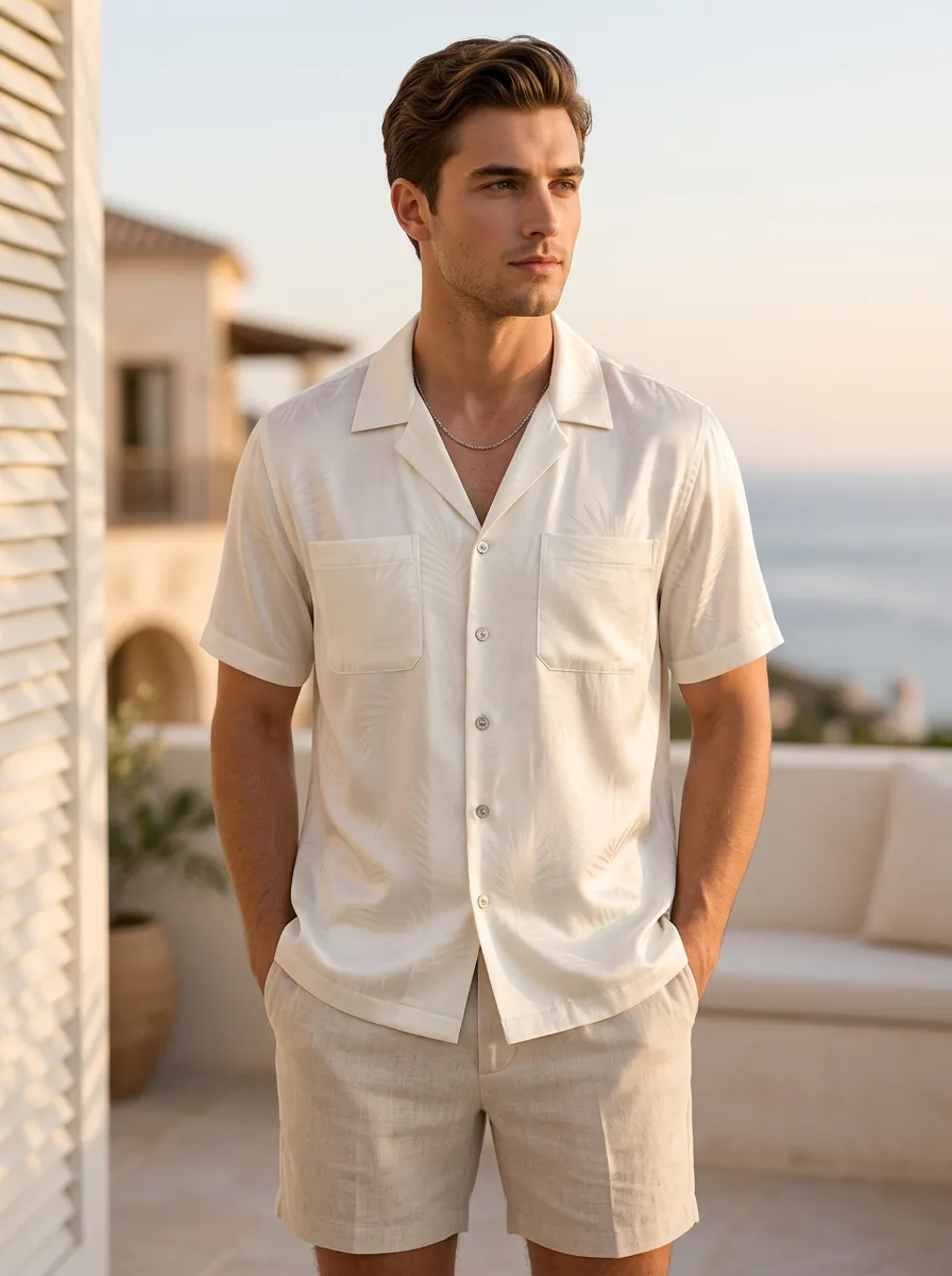 Men's Summer Vacation Tropical Palm Leaf Printed Camp Shirt