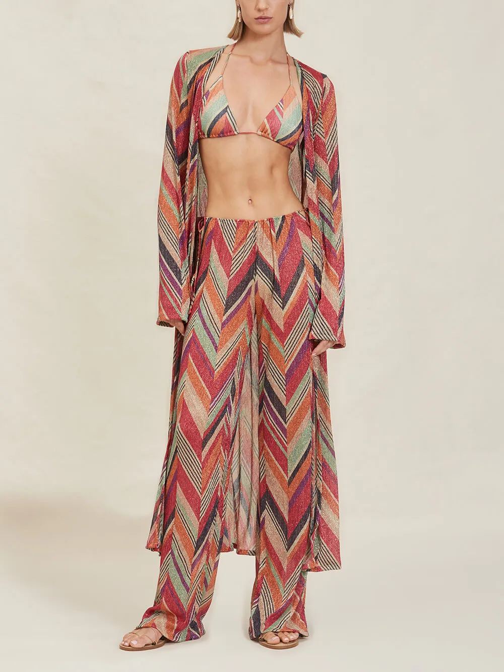 Beach Geometric Print Bell Sleeve Cardigan Midi Dress