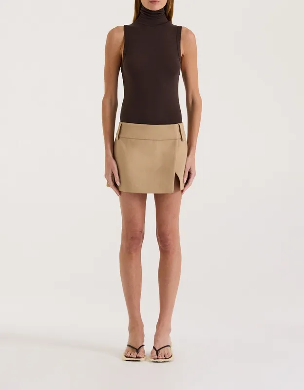 Carob Sleeveless Turtleneck Knit Top