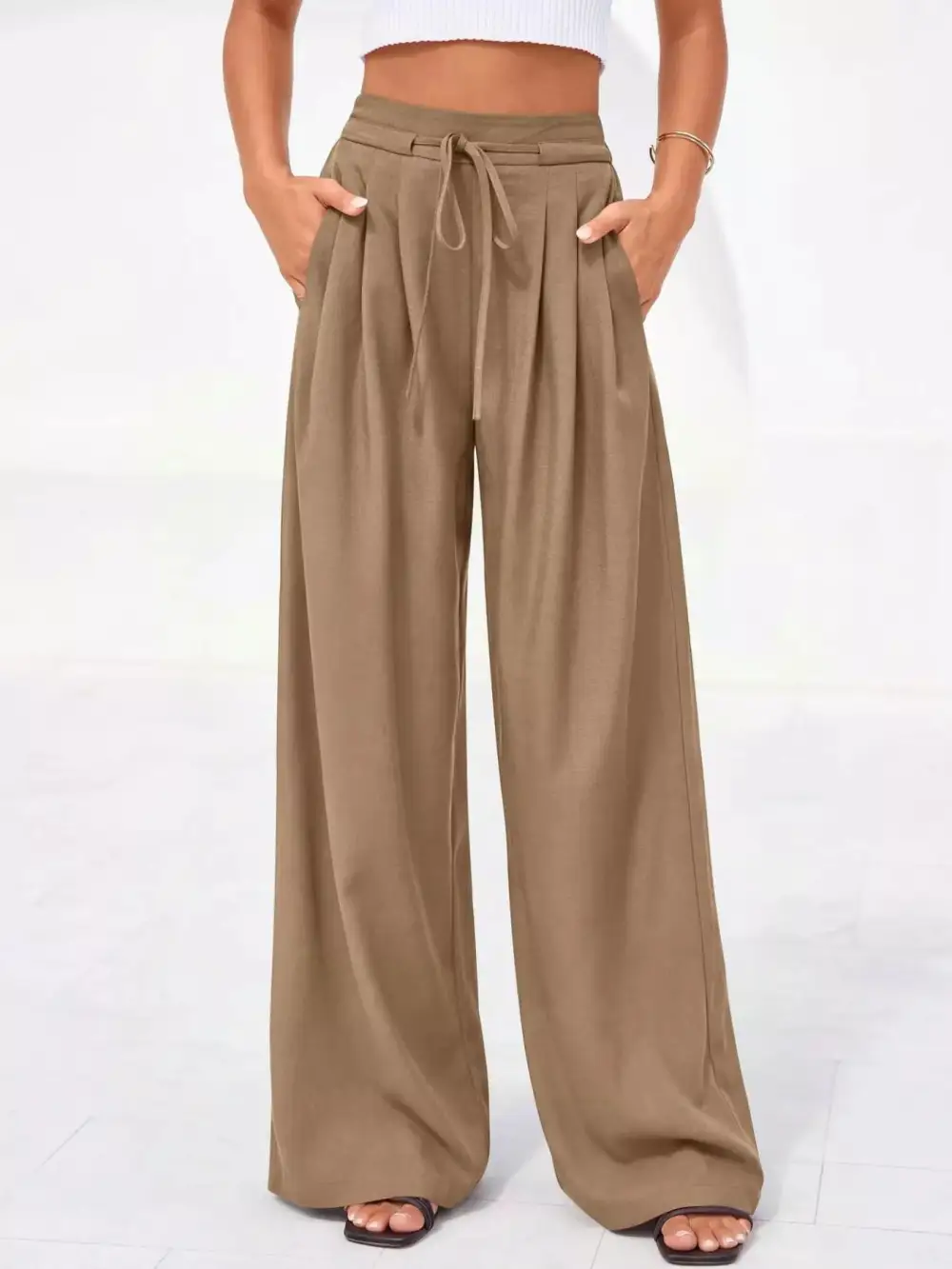 Full Size High Waisted Wide Leg Pleated Pants Plus Size