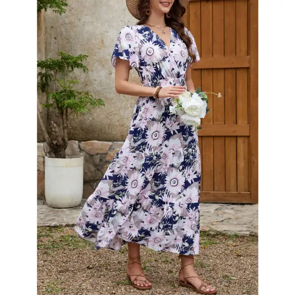 Print Surplice Midi Dress