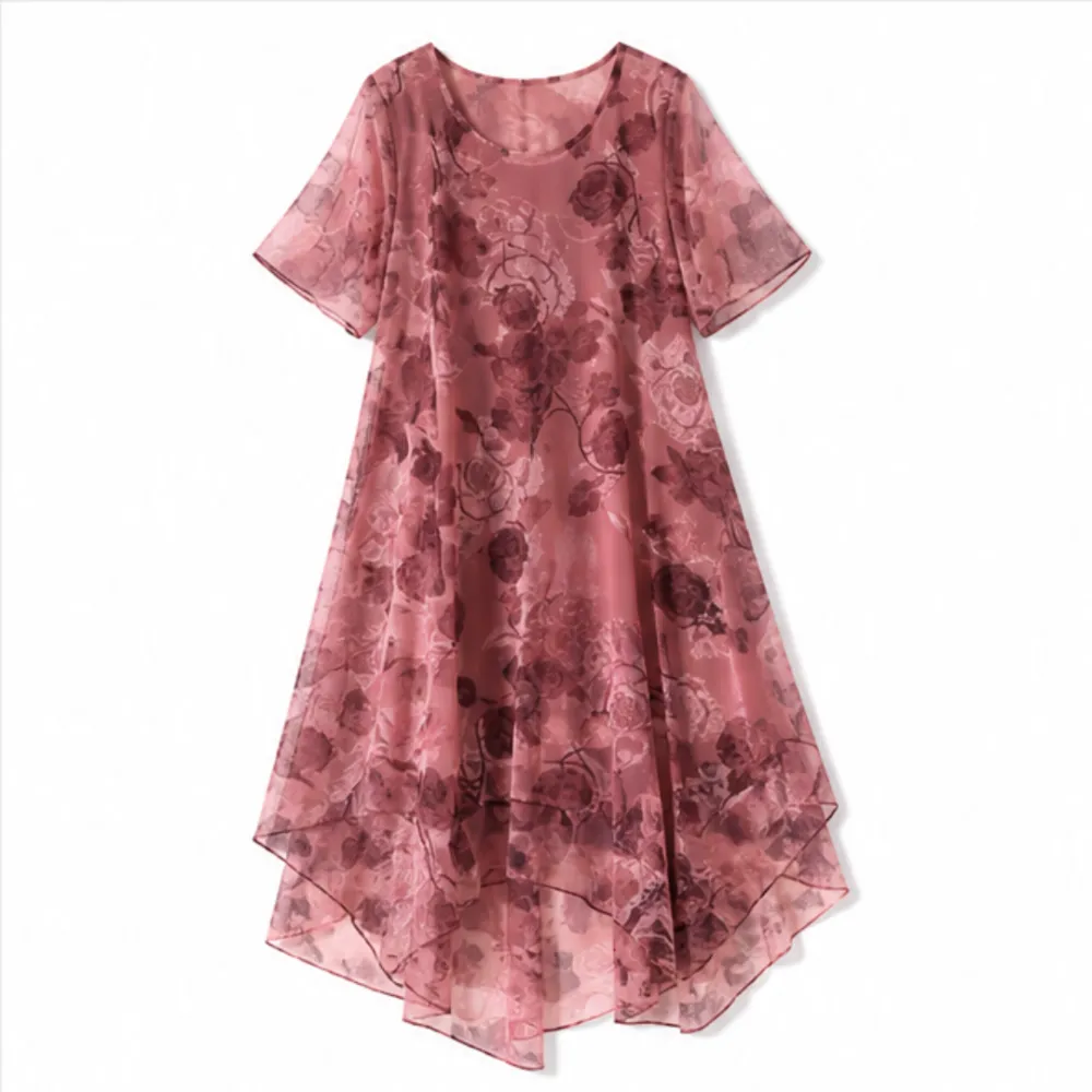 Layered Floral Chiffon Midi Dress
