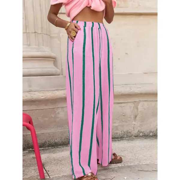 Women's Linen Striped Print Wide Leg Pants