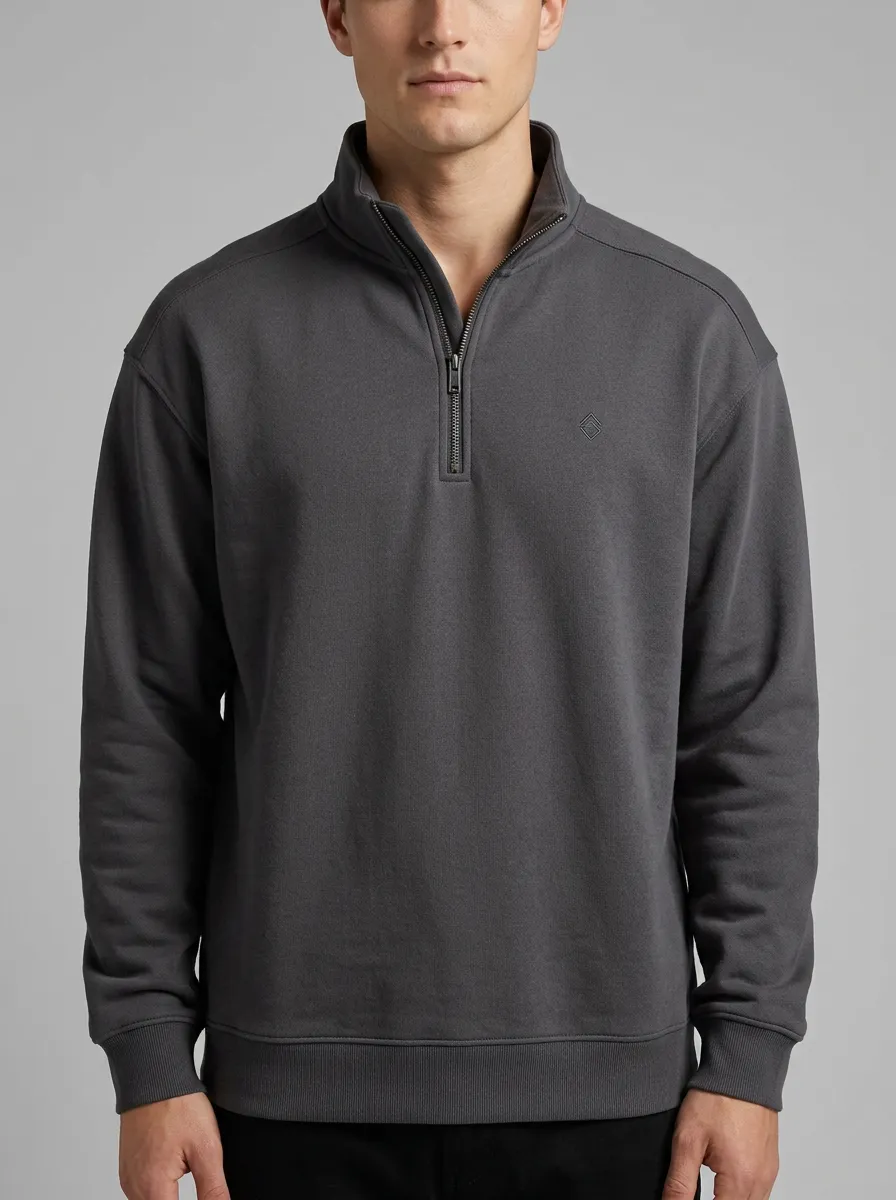 Men's Modern Minimalist Textured Embroidered Quarter-Zip Sweatshirt