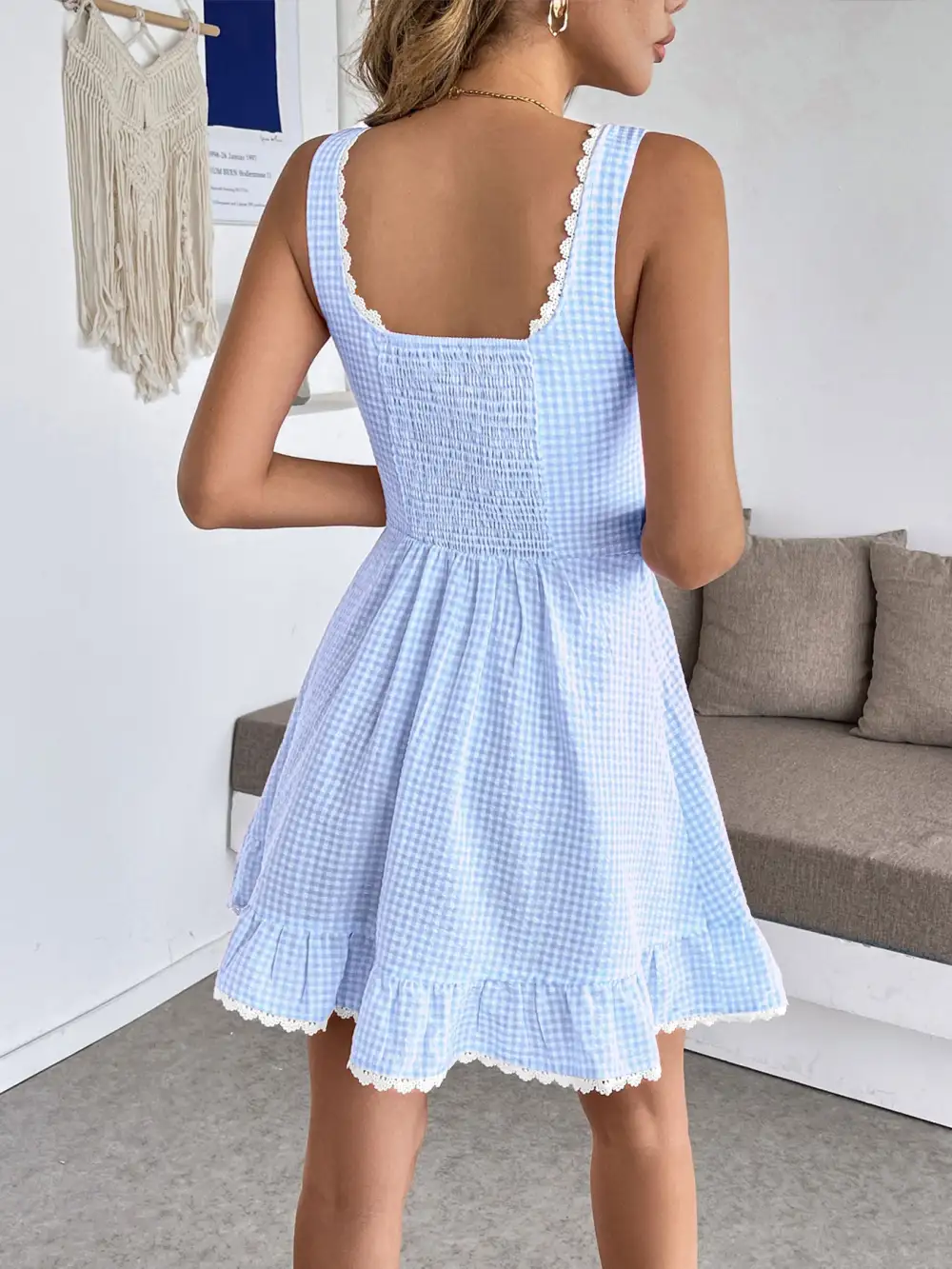 Plaid Lace Mini Dress