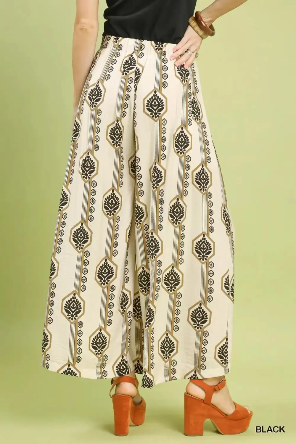 Relaxed Geometric Boho Print Wide Leg Pants