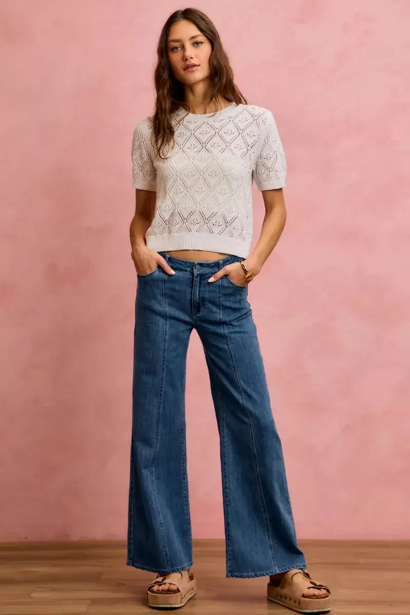 Mid Rise Seam Detail Stretch Denim Jeans