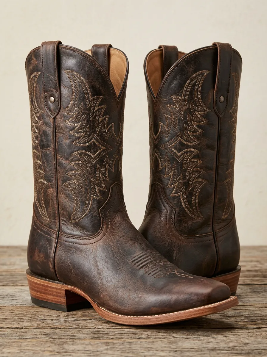Men's Open Range Inspired Western Cowboy Embroidered Distressed Cowboy Boots