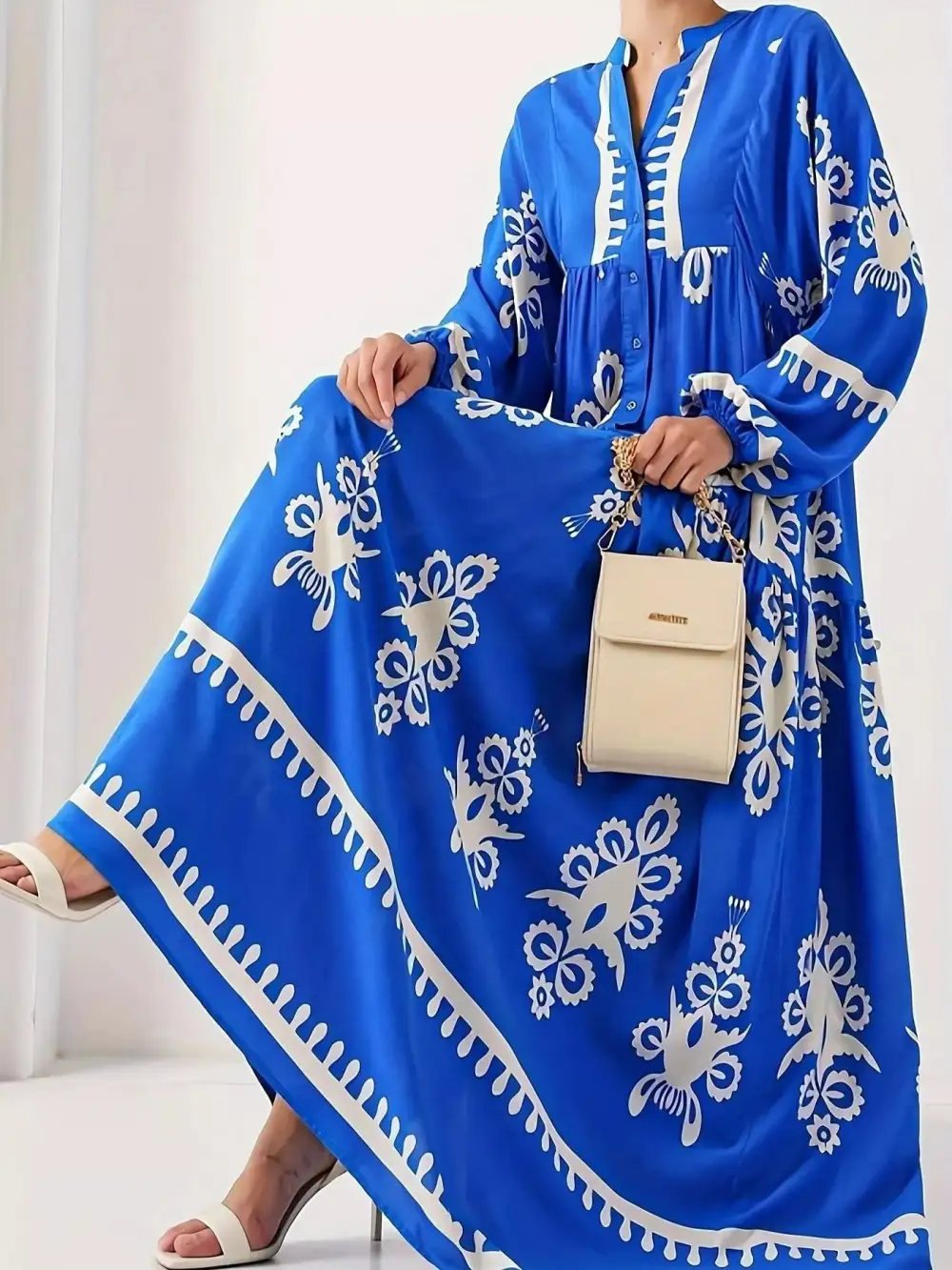 Printed Long Sleeve Maxi Dress