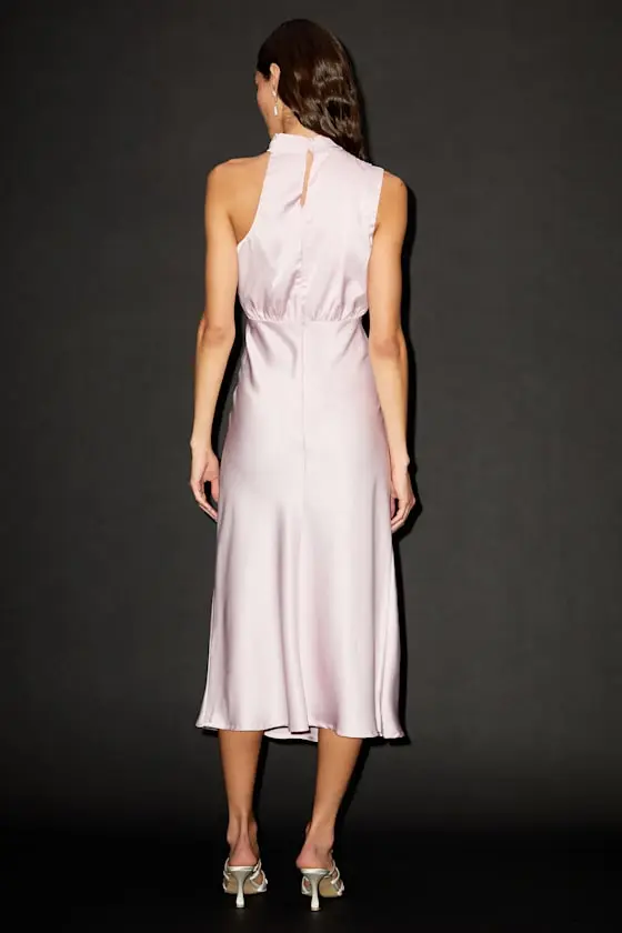 Distinctive Charm Red Orange Satin Asymmetrical Midi Dress