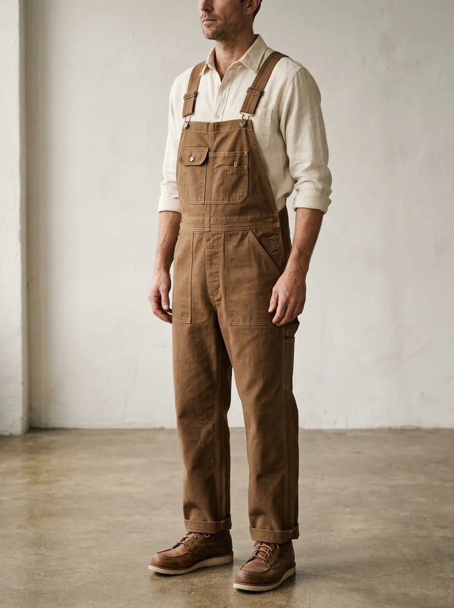 Men's Vintage Brown Canvas Workwear Bib Overalls