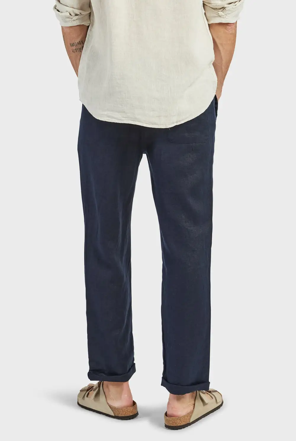 Solid Color Linen Tapered Trousers