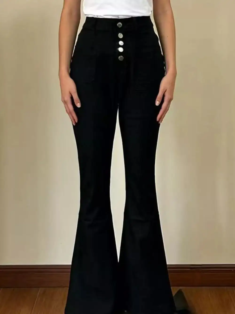 Versatile High Waist Flare Leg Button Denim Jeans
