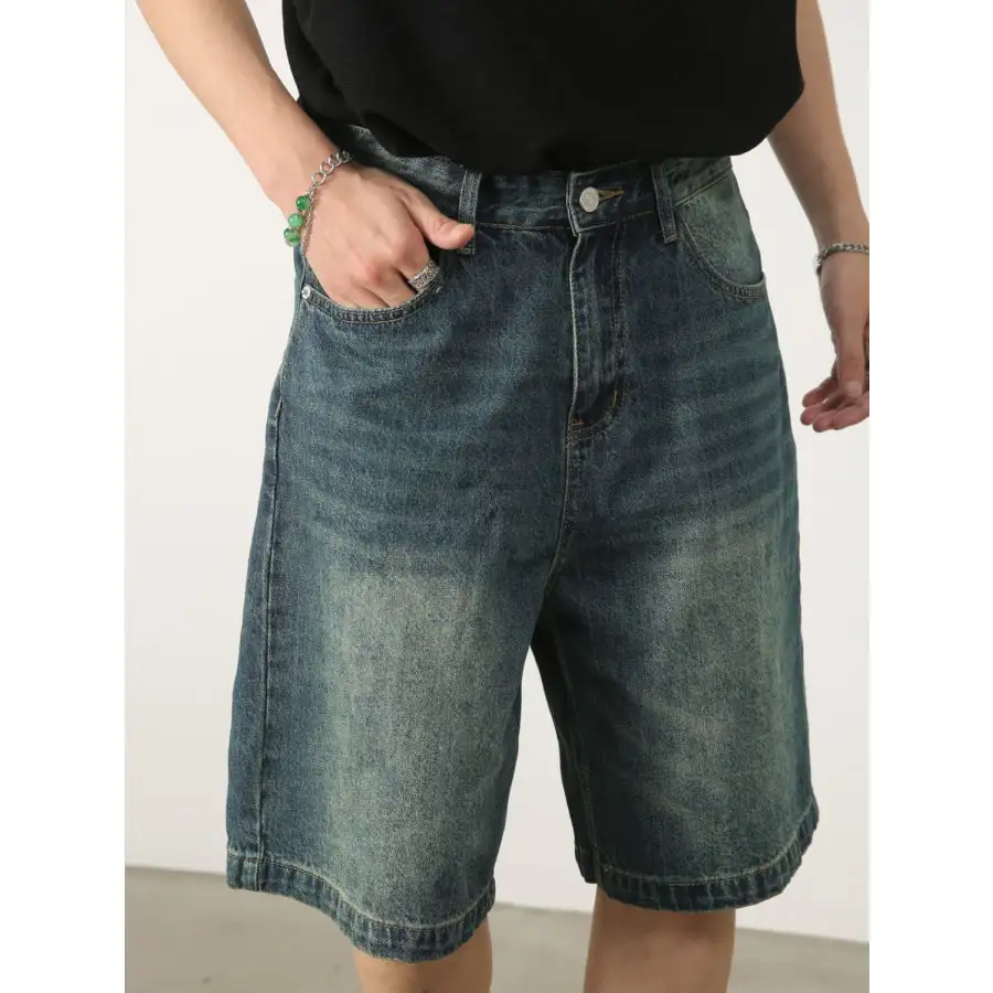 Refined Men's Washed Denim Shorts with Pockets