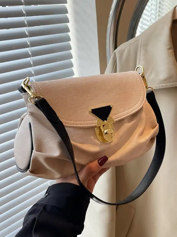Solid Split-joint Crossbody Bag