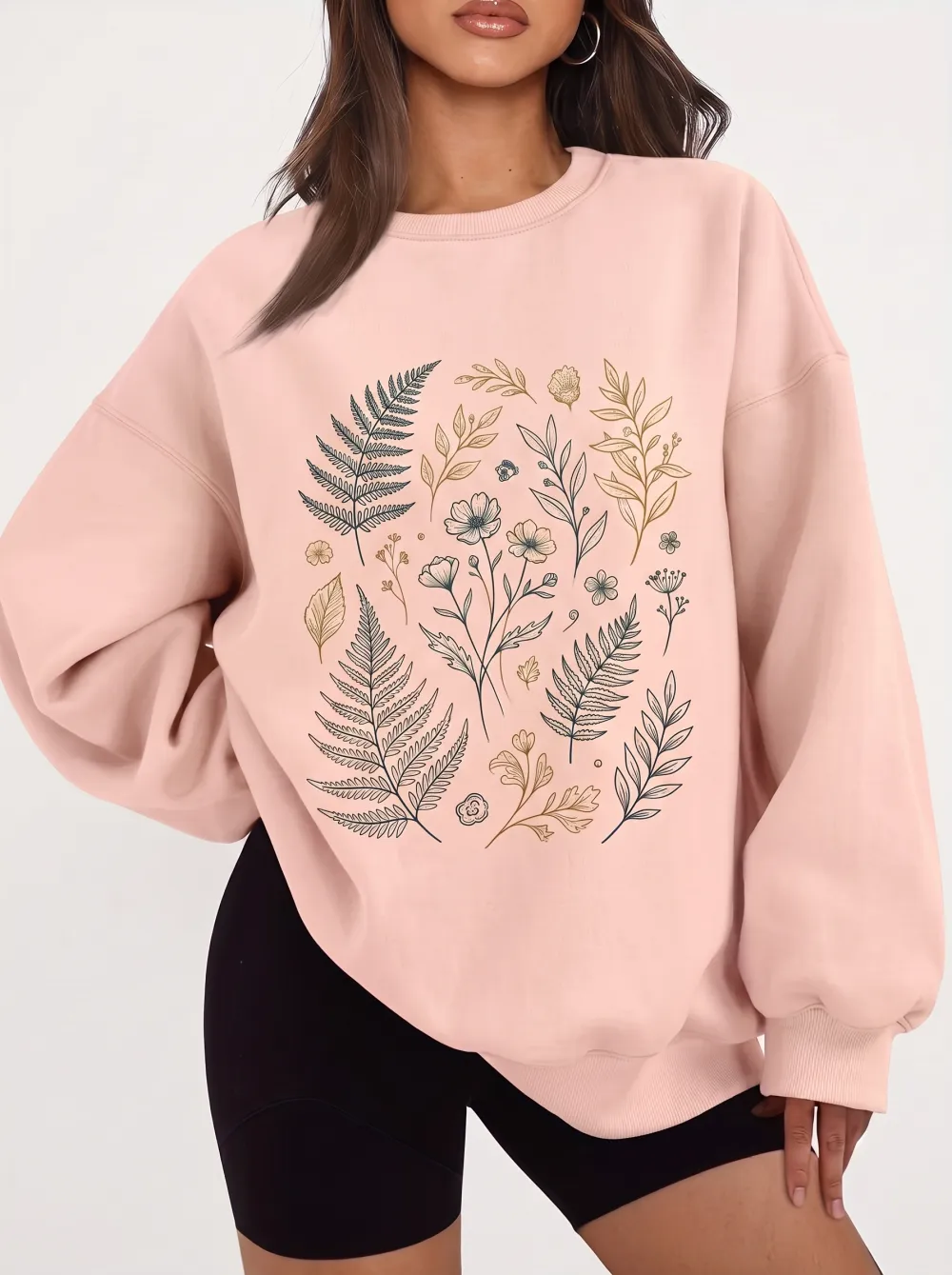 Women's Botanical Nature Lover Fern Flower Printed Sweatshirt